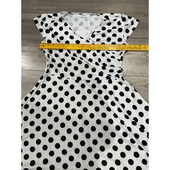 Haute Edition Polka Dot Wrap Dress Womens L White Black Short Sleeve Fit Flare - Picture 5 of 9